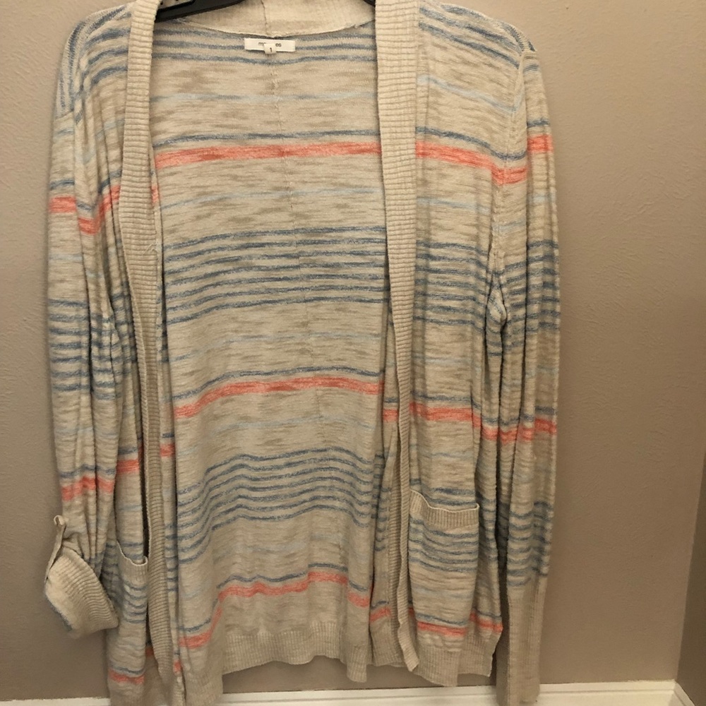 Long-sleeved cardigan, cream with stripes